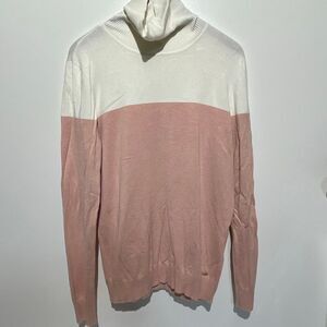 Calvin Klein Women's Pink White Turtle Neck Long Sleeve Pullover Sweater Medium
